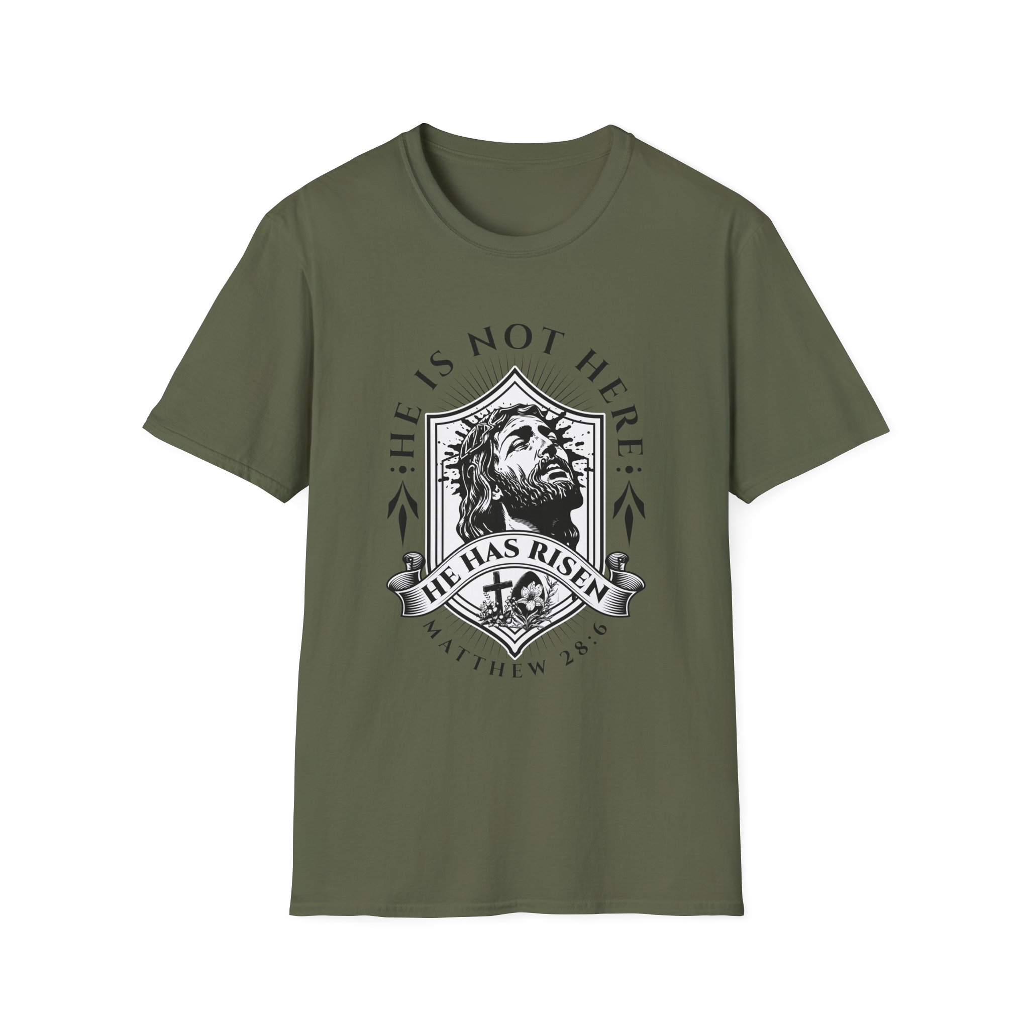 He Is Risen T-Shirt — Christian Easter Faith Shirt (Matthew 28:6) - Image 9