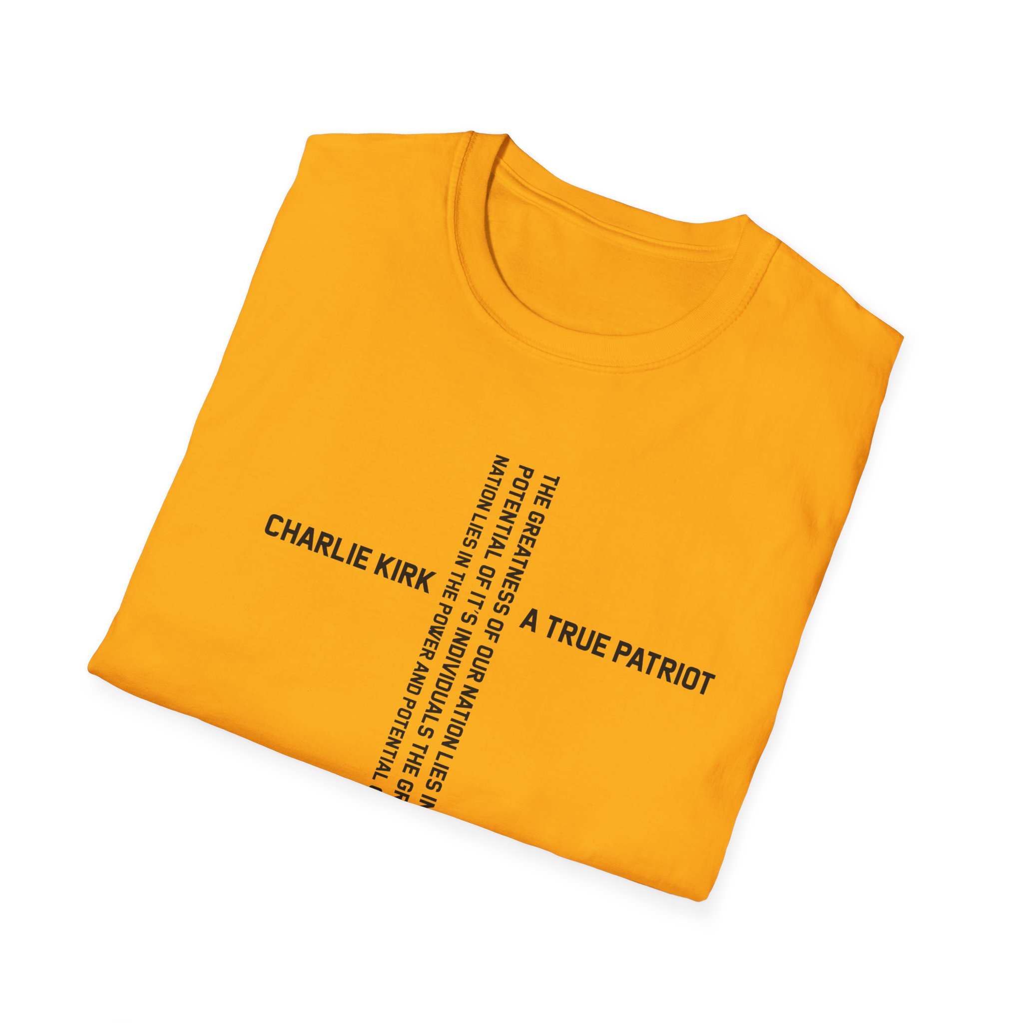 T-Shirt — Charlie Kirk 'A True Patriot' Vertical Cross Memorial Design - Image 2