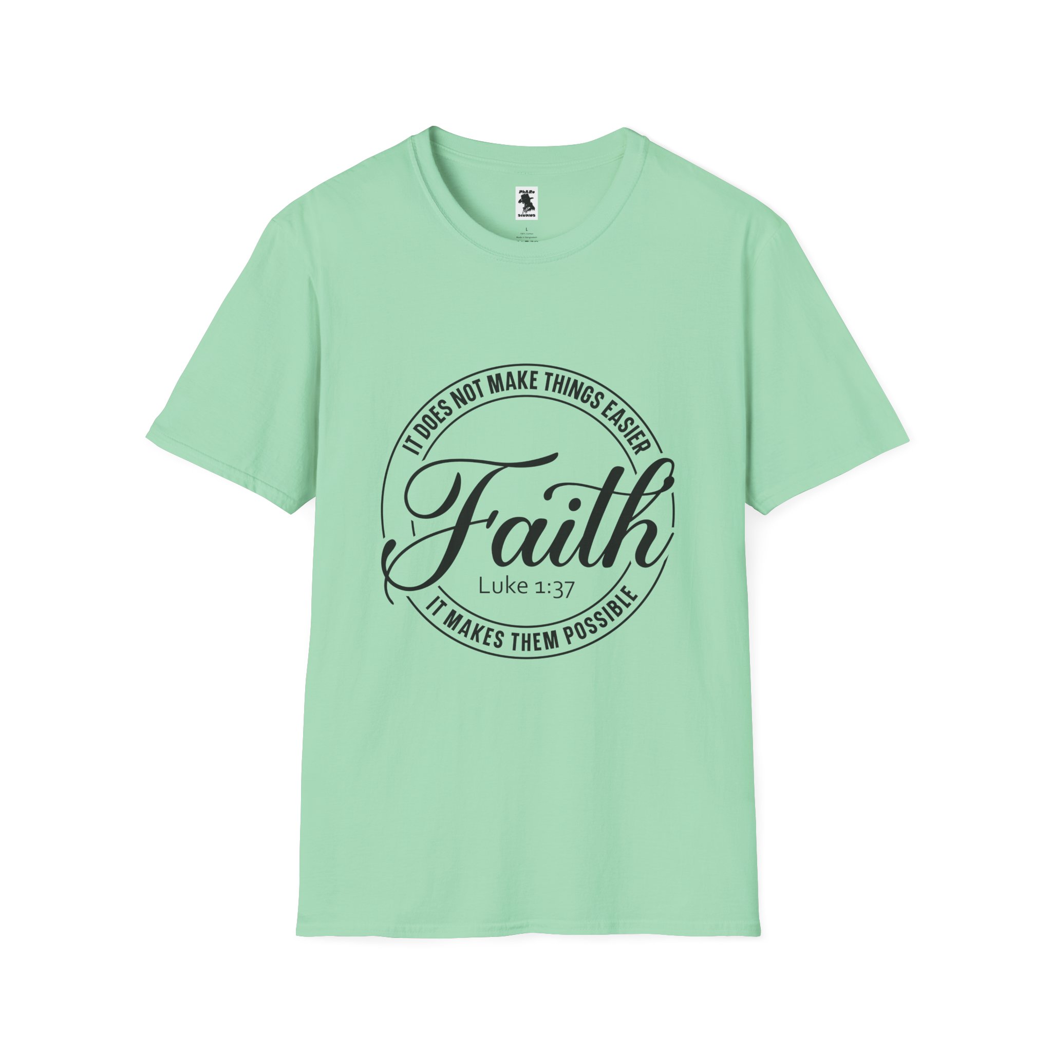 Inspirational Faith T-Shirt - Unisex Softstyle Tee with Luke 1:37 Quote - Image 17