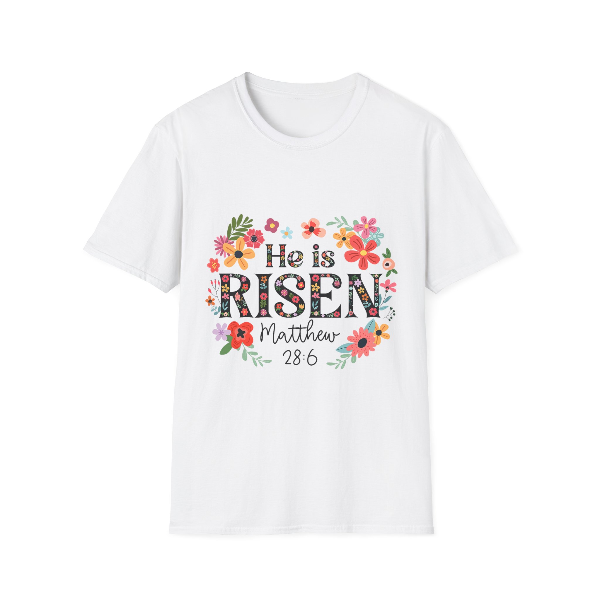 He Is Risen Floral T-Shirt — Matthew 28:6 Easter Christian Tee - Image 3