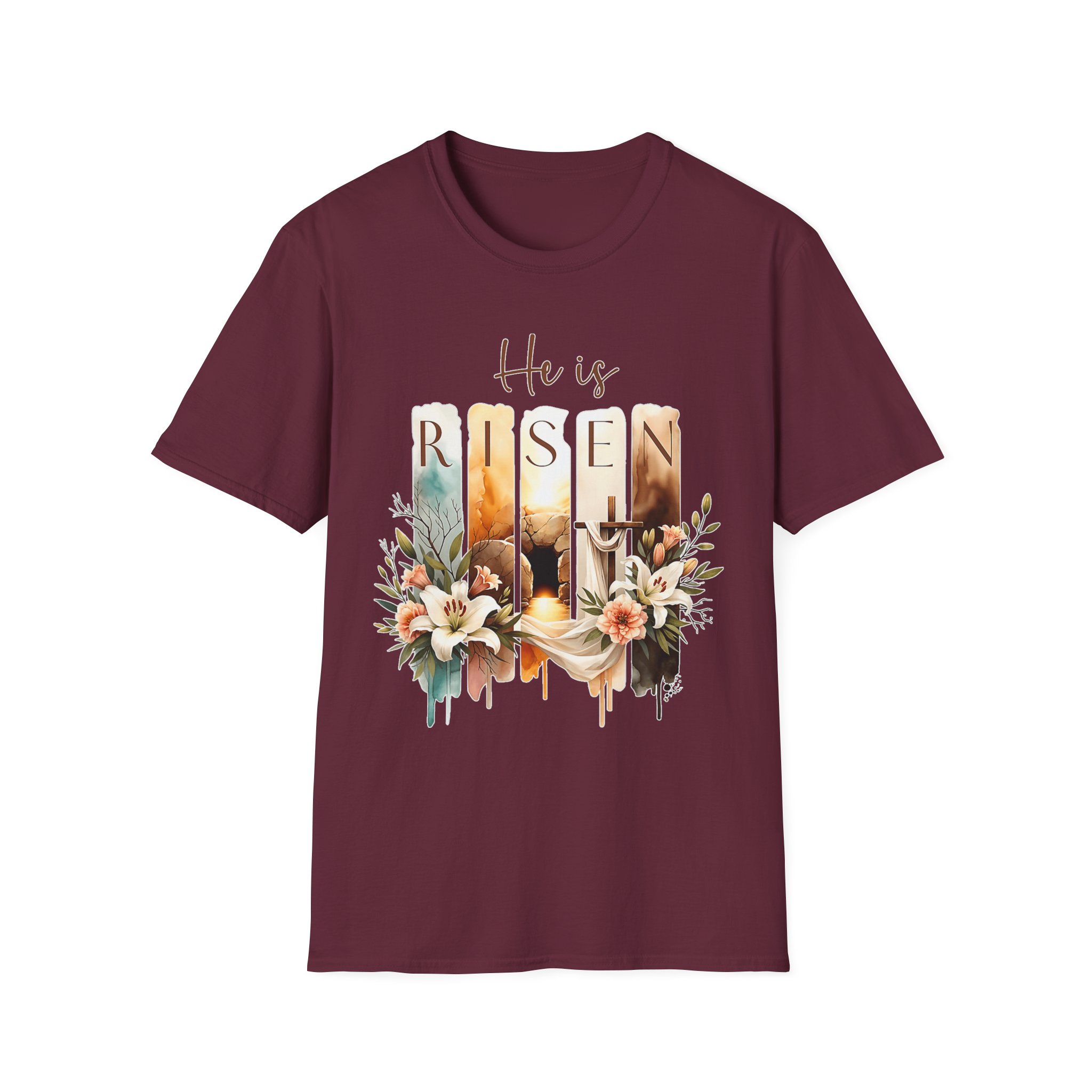 He Is Risen Floral T-Shirt — Easter Christian Resurrection Tee