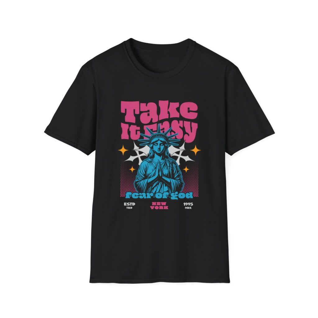 Take It Easy Statue of Liberty T‑Shirt — Retro NYC 'Fear of God' Graphic Tee