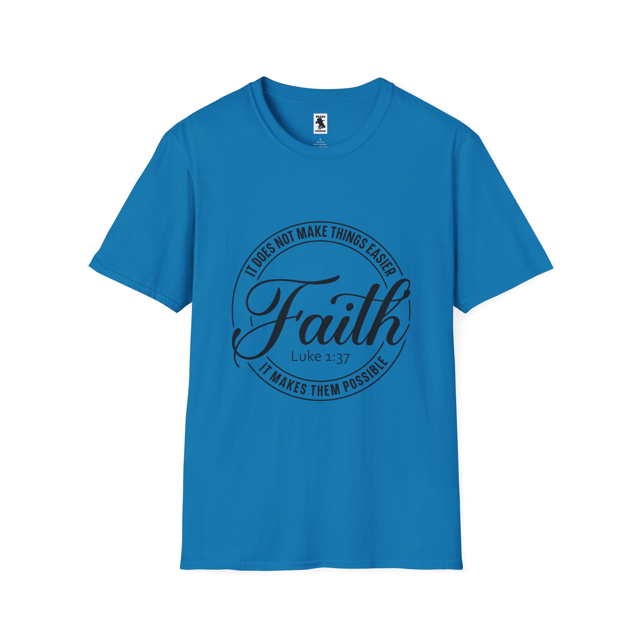 Inspirational Faith T-Shirt - Unisex Softstyle Tee with Luke 1:37 Quote