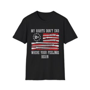 2nd Amendment Flag T-Shirt — "My Rights Don't End Where Your Feelings Begin" Patriot Tee