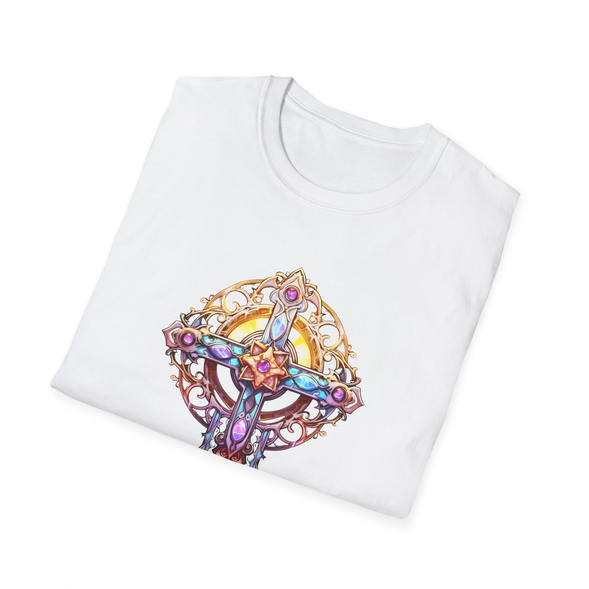 Stained Glass Celtic Cross T-Shirt — Colorful Spiritual Faith Tee - Image 8