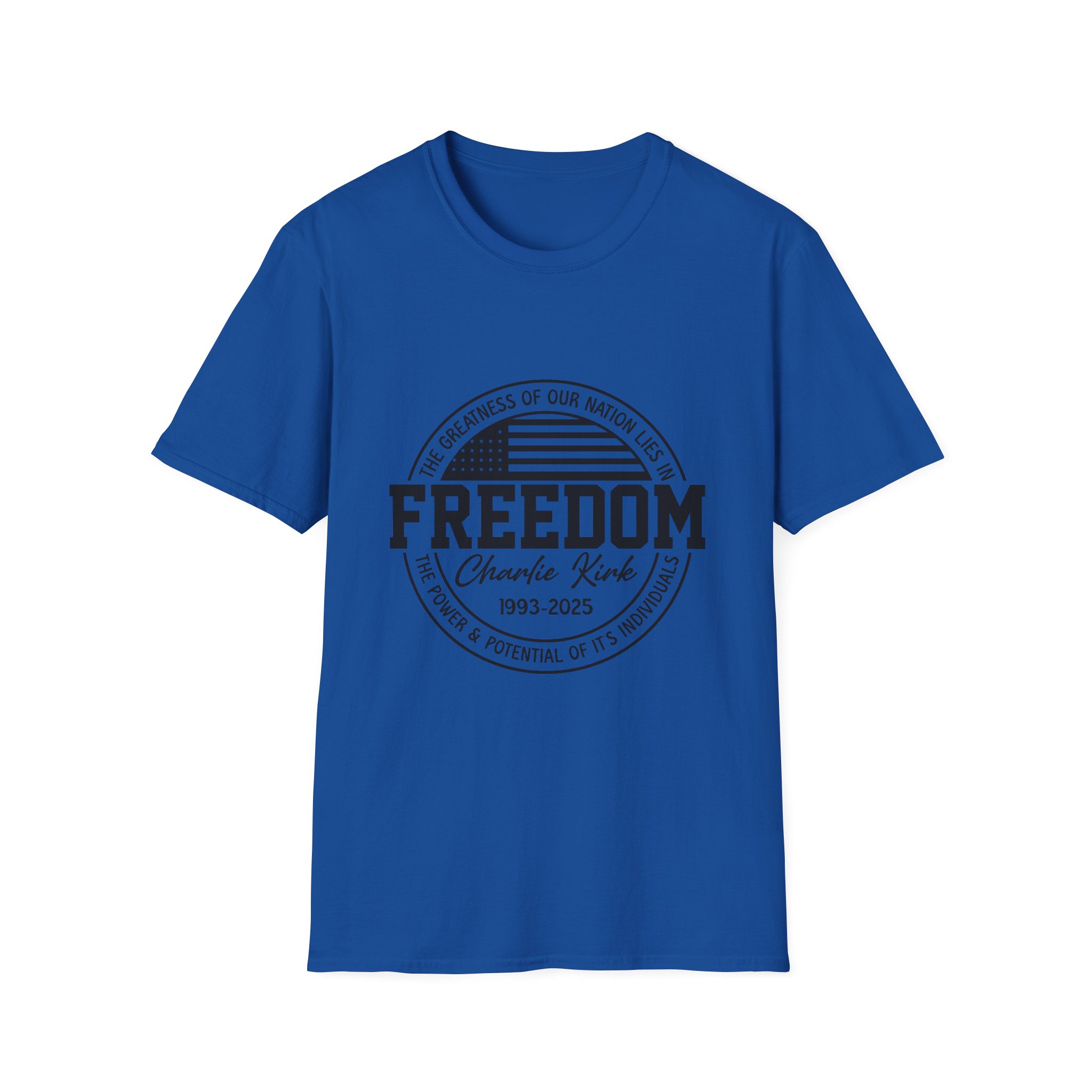 Freedom Memorial T-Shirt – 'Freedom' Vintage Flag Tribute (Charlie Kirk 1993–2025) - Image 5