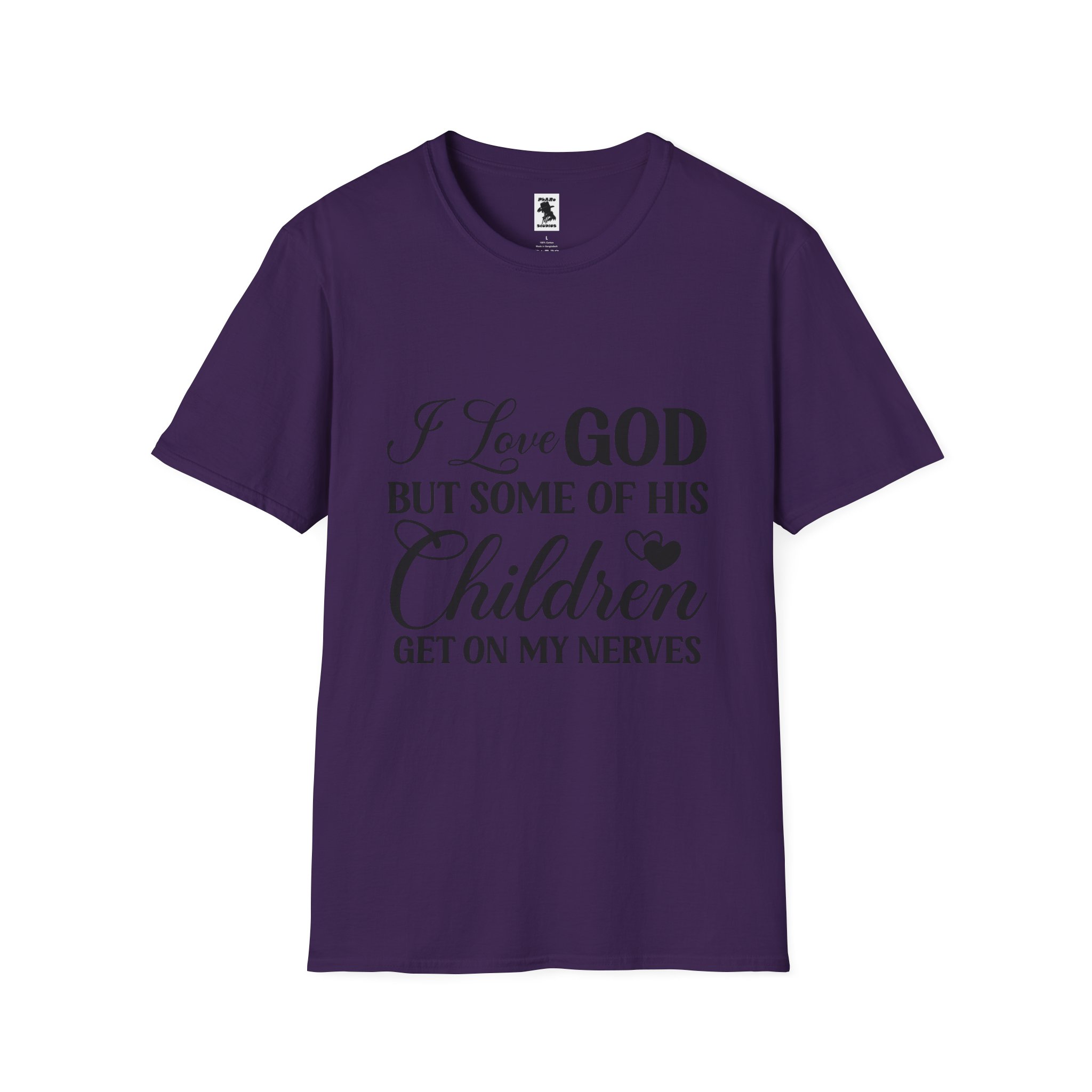 Funny Christian Unisex Softstyle T-Shirt - 'I Love GOD But Some of His Children Get on My Nerves' - Image 33