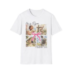 He Is Risen Easter T-Shirt — Matthew 28:6 Christian Spring Tee