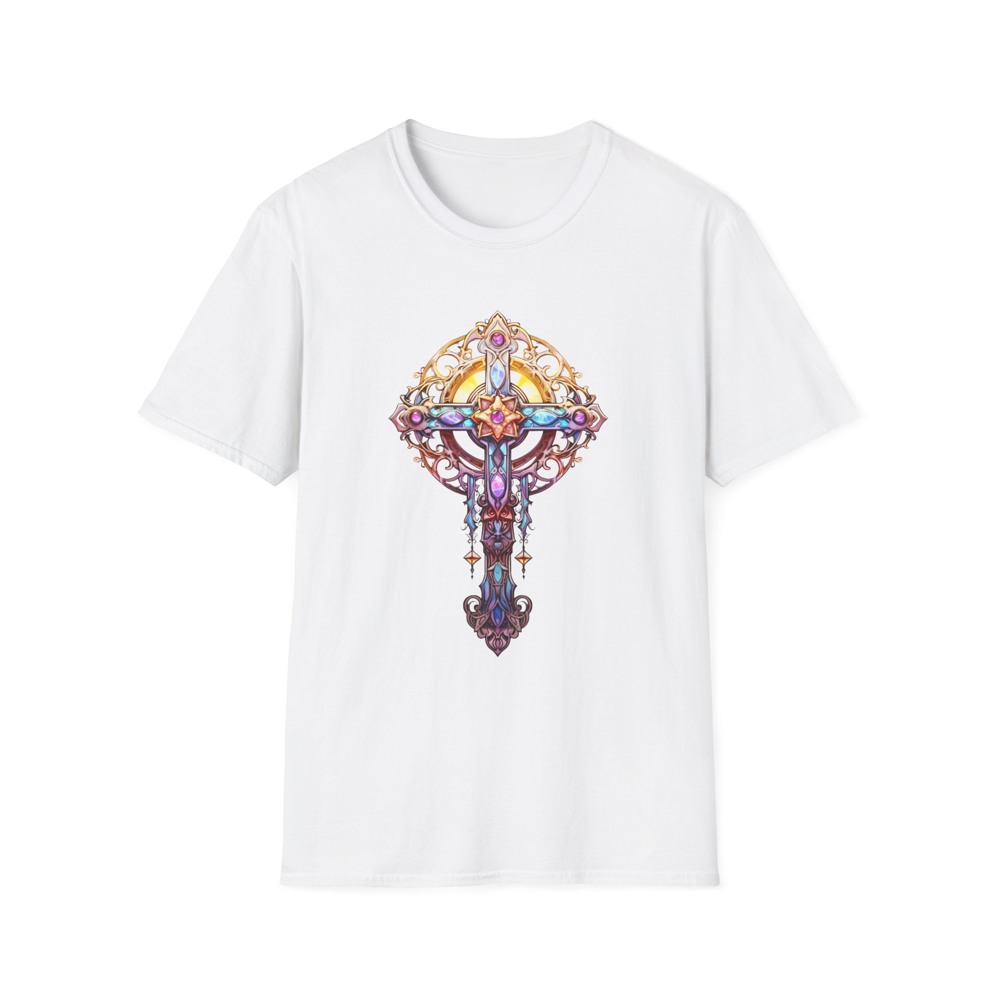Stained Glass Celtic Cross T-Shirt — Colorful Spiritual Faith Tee - Image 5