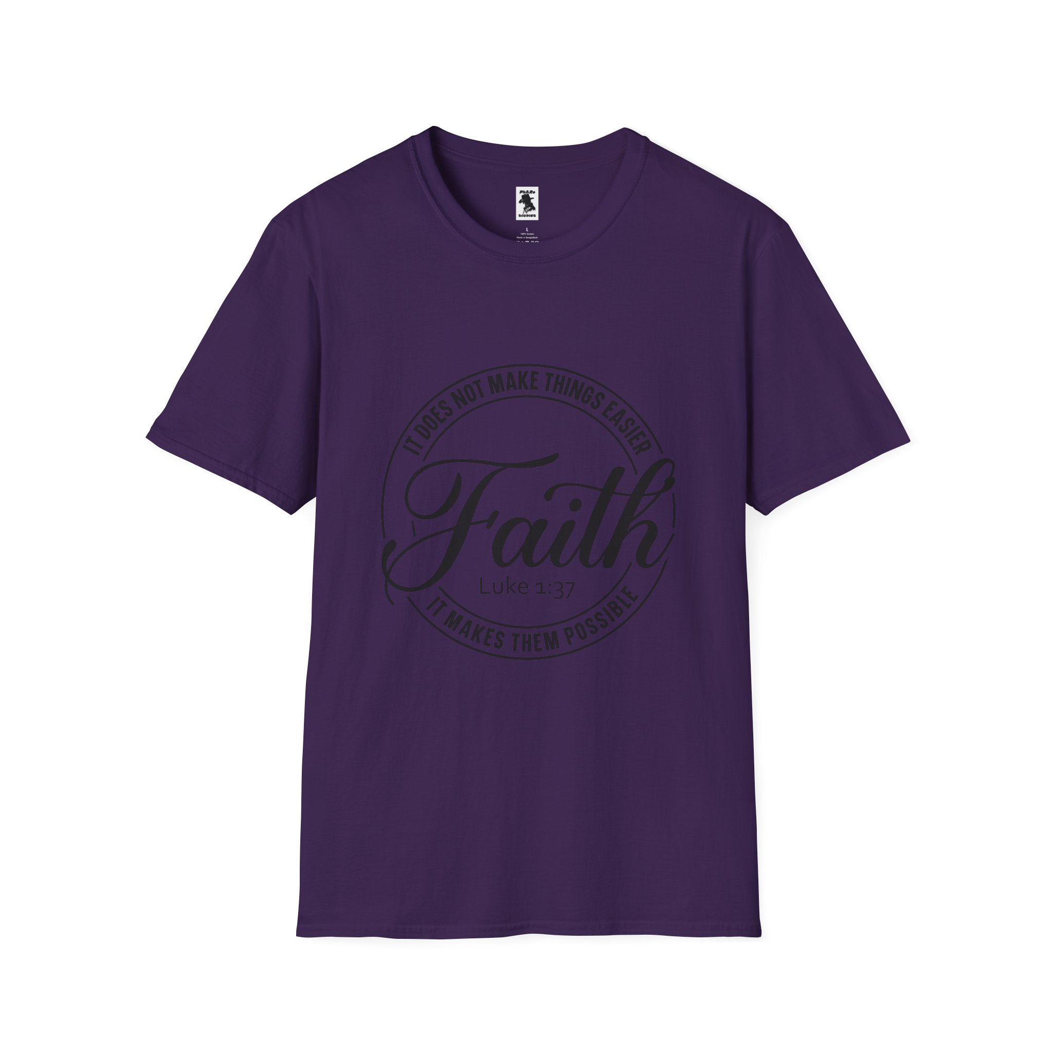 Inspirational Faith T-Shirt - Unisex Softstyle Tee with Luke 1:37 Quote - Image 29