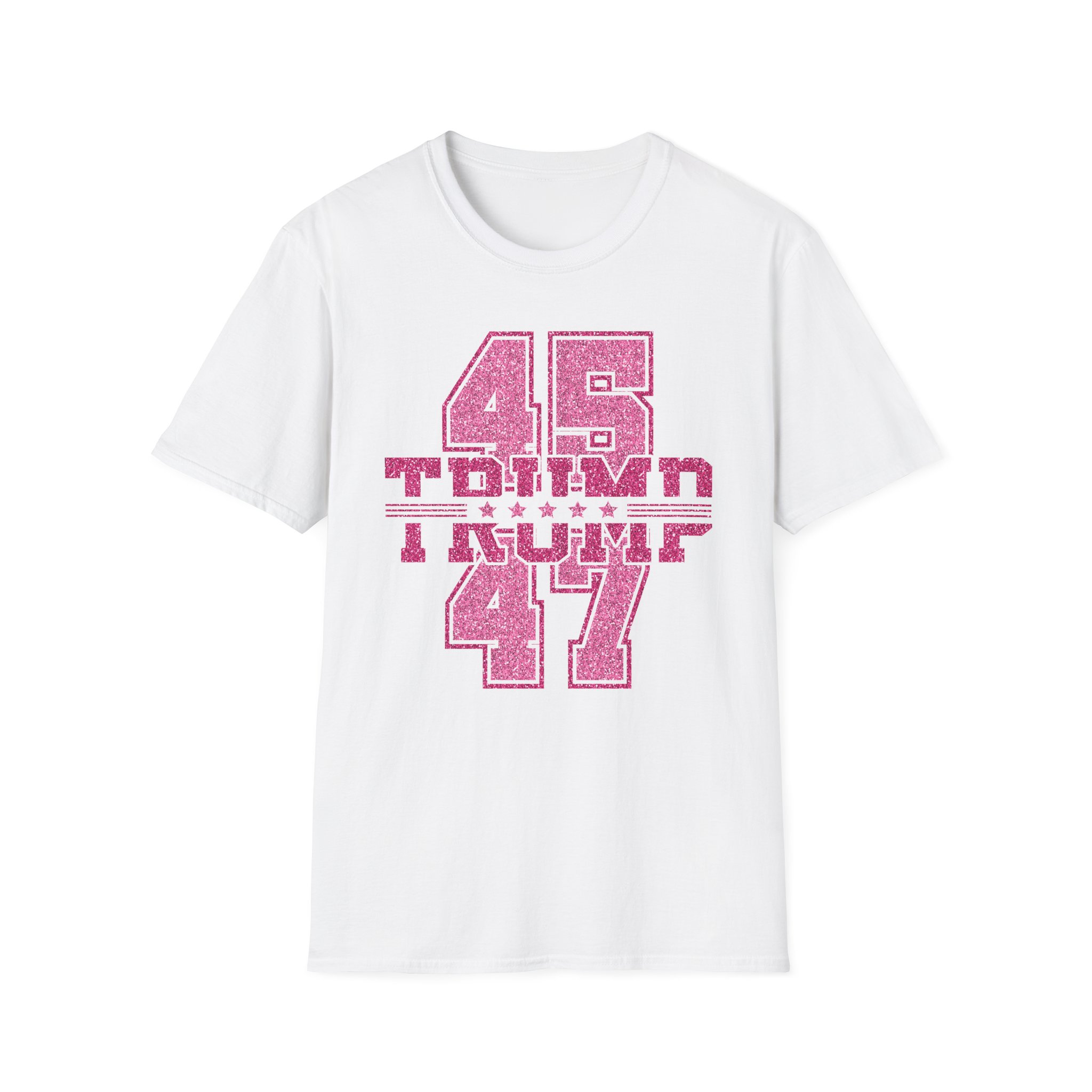 Trump 45-47 Vintage Sport Tee — Pink Glitter Number Graphic T-Shirt
