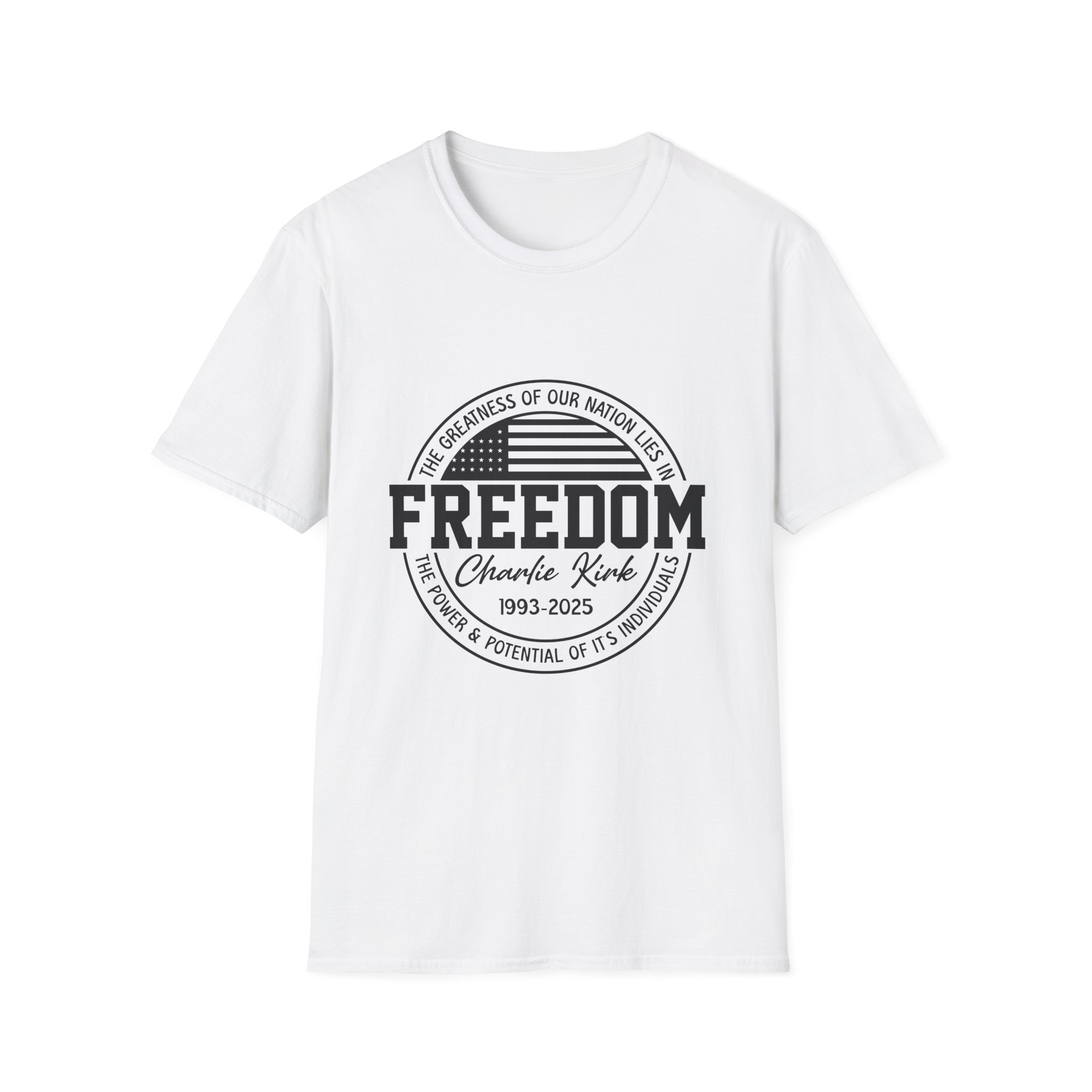 Freedom Memorial T-Shirt – 'Freedom' Vintage Flag Tribute (Charlie Kirk 1993–2025) - Image 3