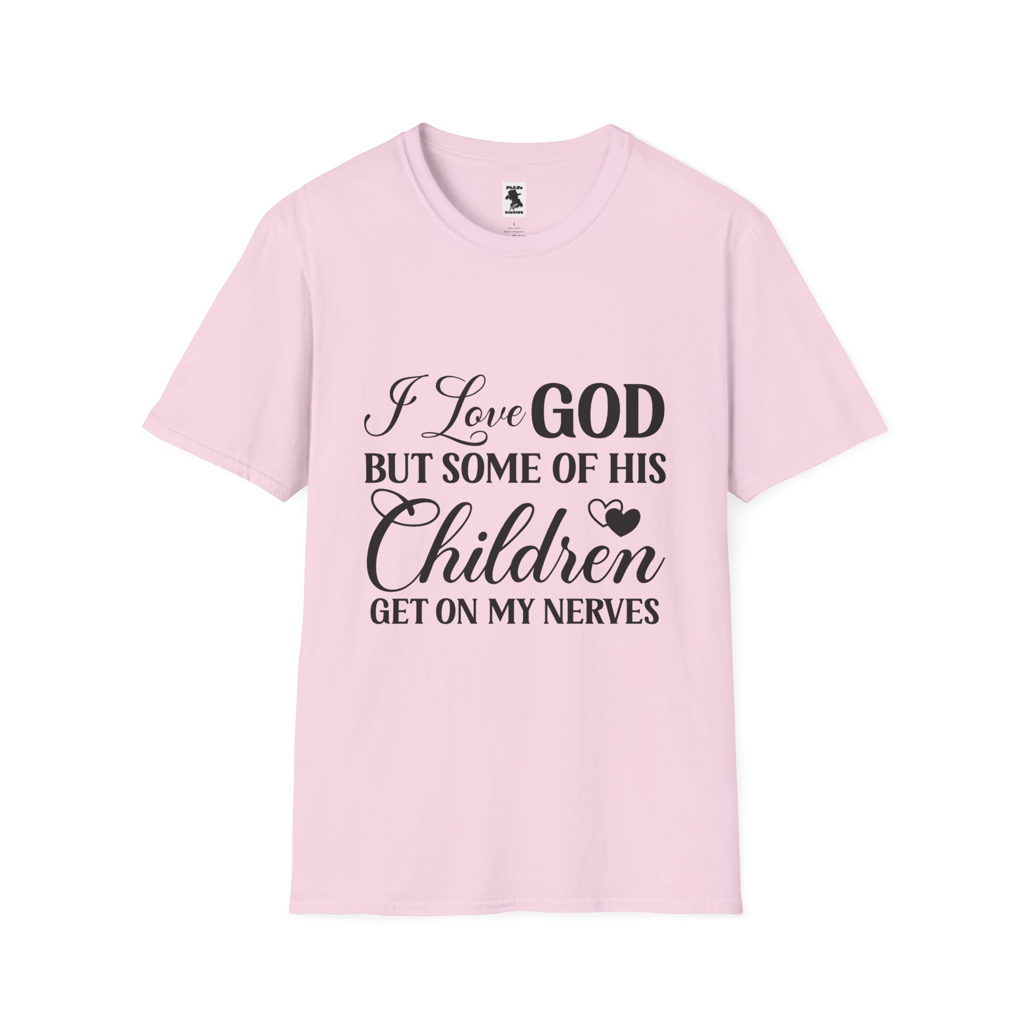 Funny Christian Unisex Softstyle T-Shirt - 'I Love GOD But Some of His Children Get on My Nerves' - Image 37
