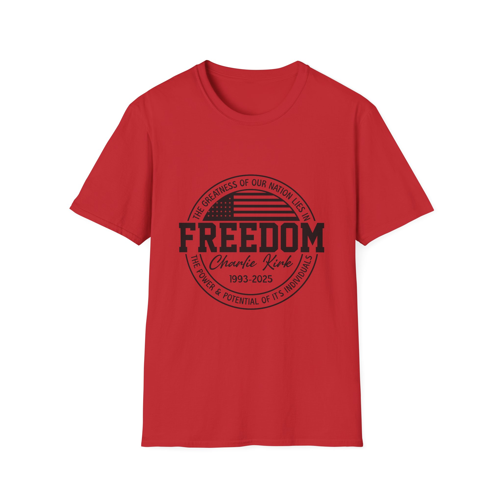 Freedom Memorial T-Shirt – 'Freedom' Vintage Flag Tribute (Charlie Kirk 1993–2025)