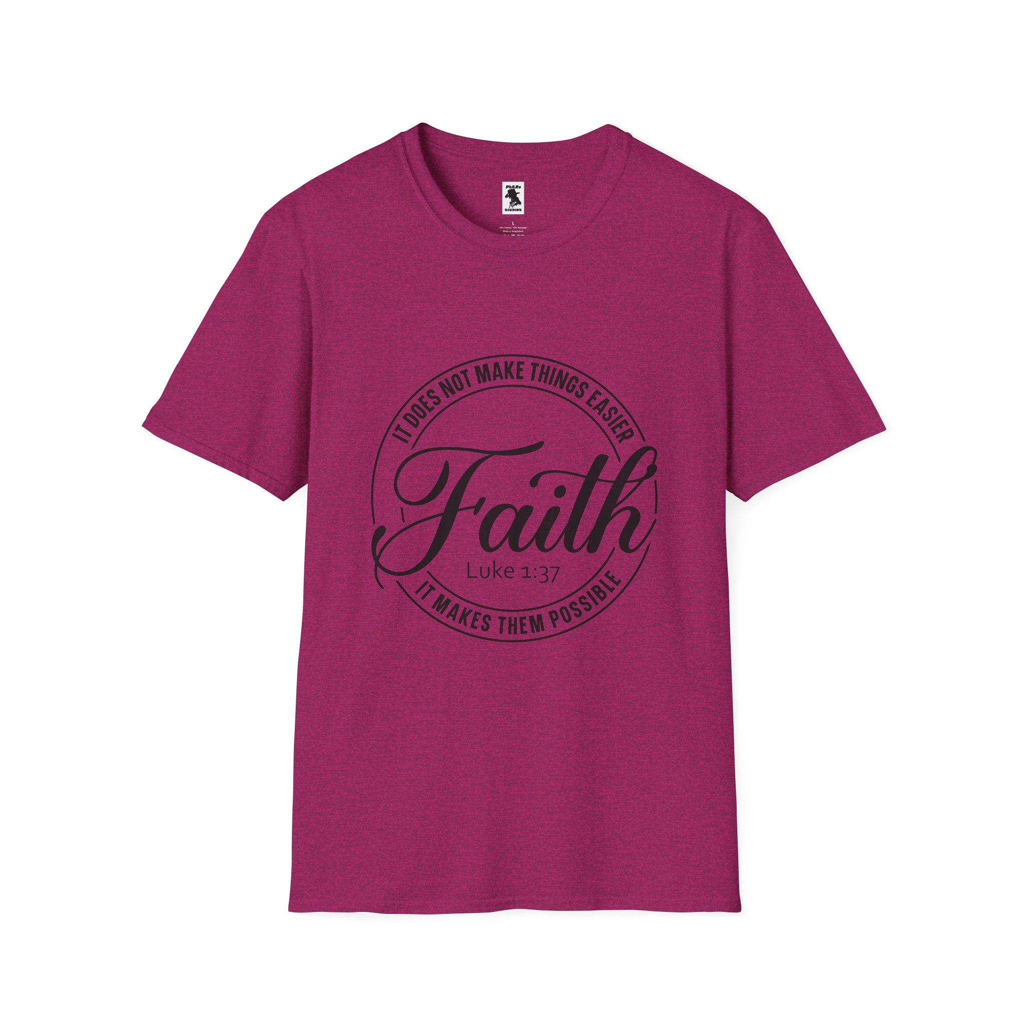 Inspirational Faith T-Shirt - Unisex Softstyle Tee with Luke 1:37 Quote - Image 21