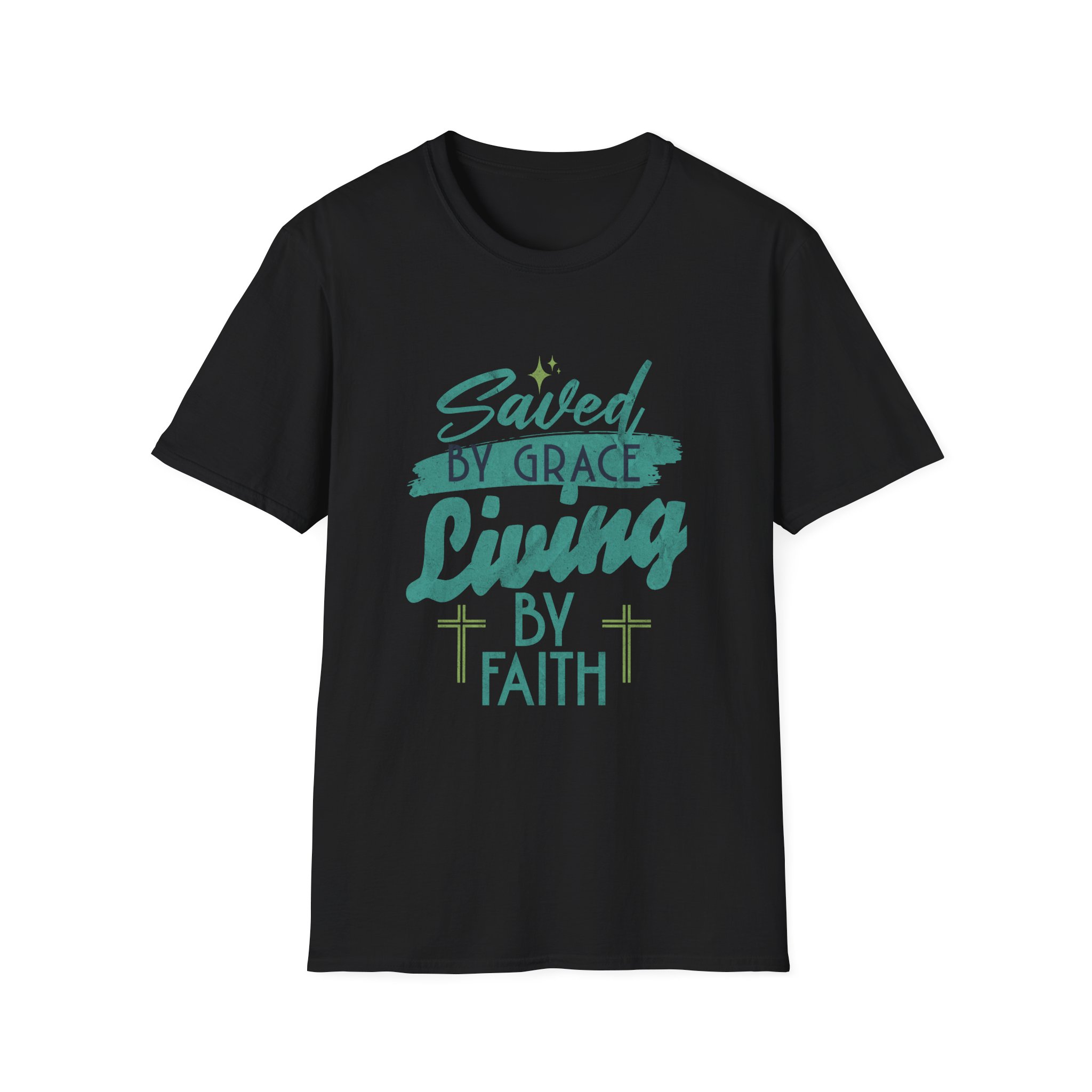 Saved by Grace, Living by Faith T-Shirt — Christian Faith Graphic Tee