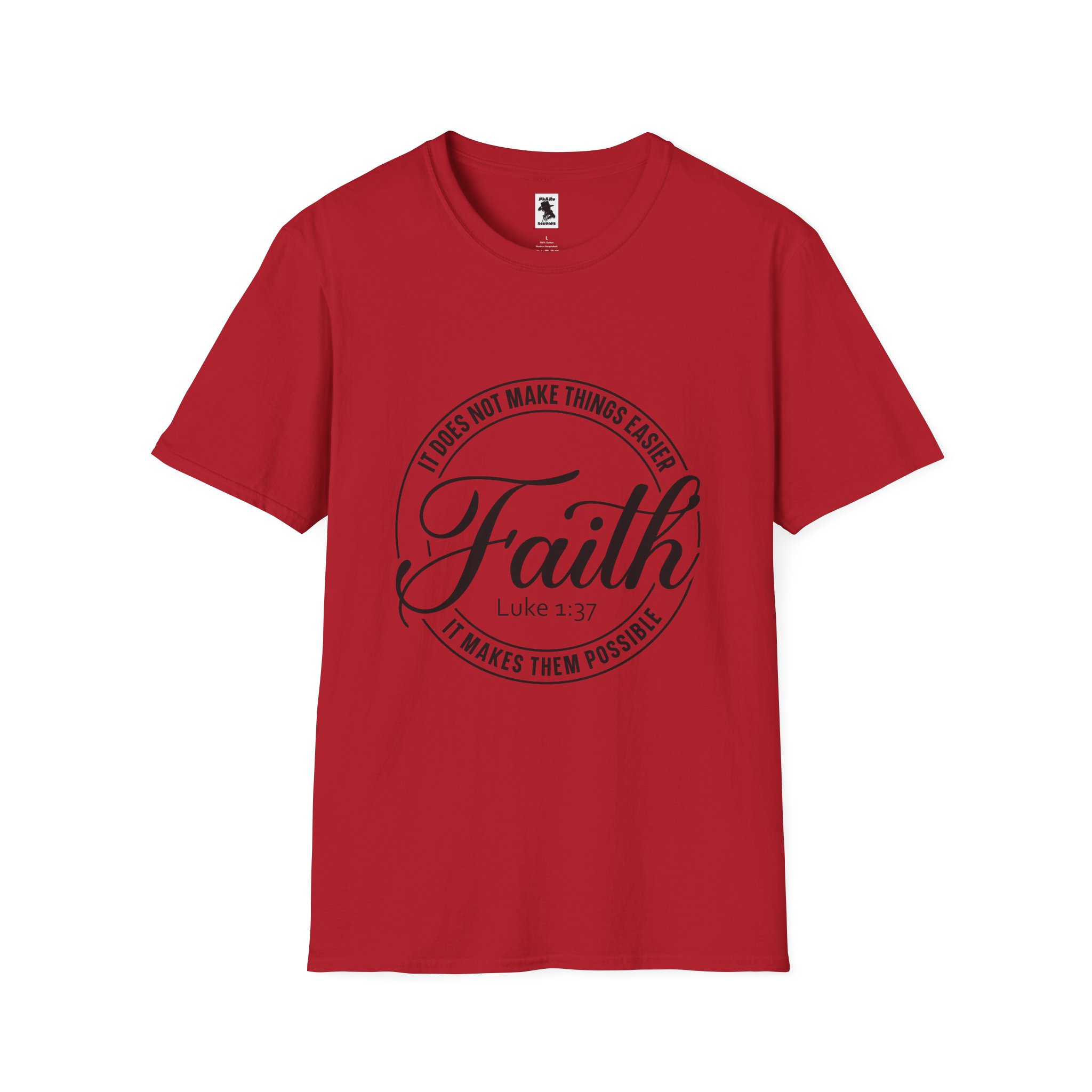 Inspirational Faith T-Shirt - Unisex Softstyle Tee with Luke 1:37 Quote - Image 37