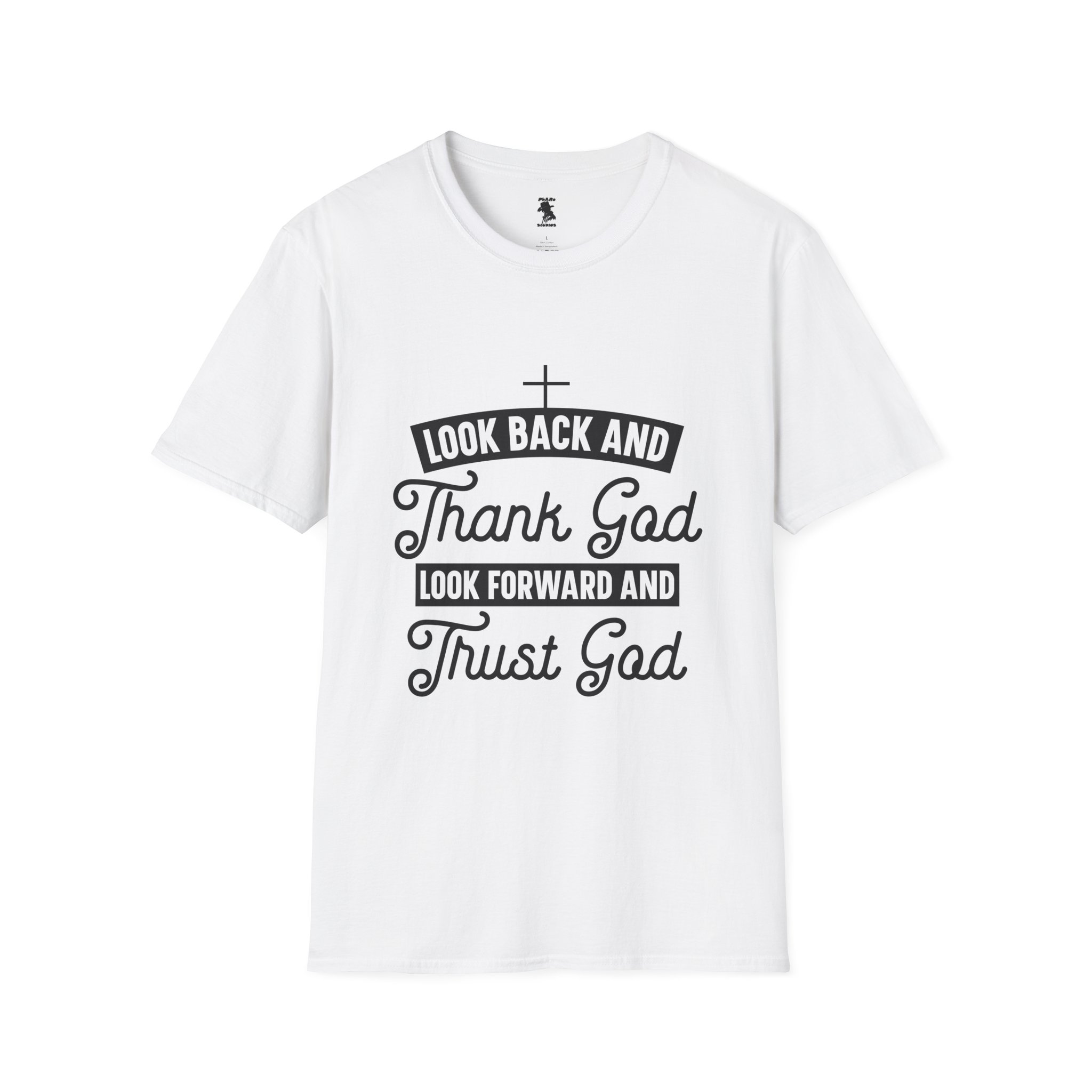 Inspirational Faith Unisex Softstyle T-Shirt - Look Back and Thank God, Look Forward and Trust God - Image 5