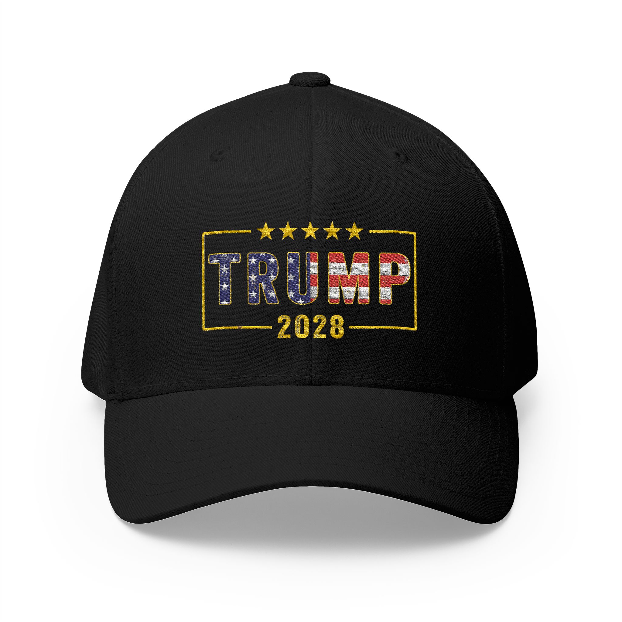 Trump 2028 Embroidered Baseball Cap — Patriotic American Flag Design
