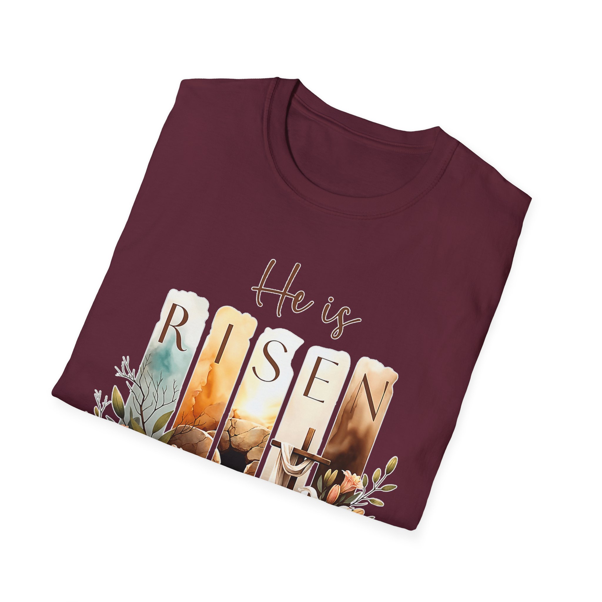 He Is Risen Floral T-Shirt — Easter Christian Resurrection Tee - Image 2