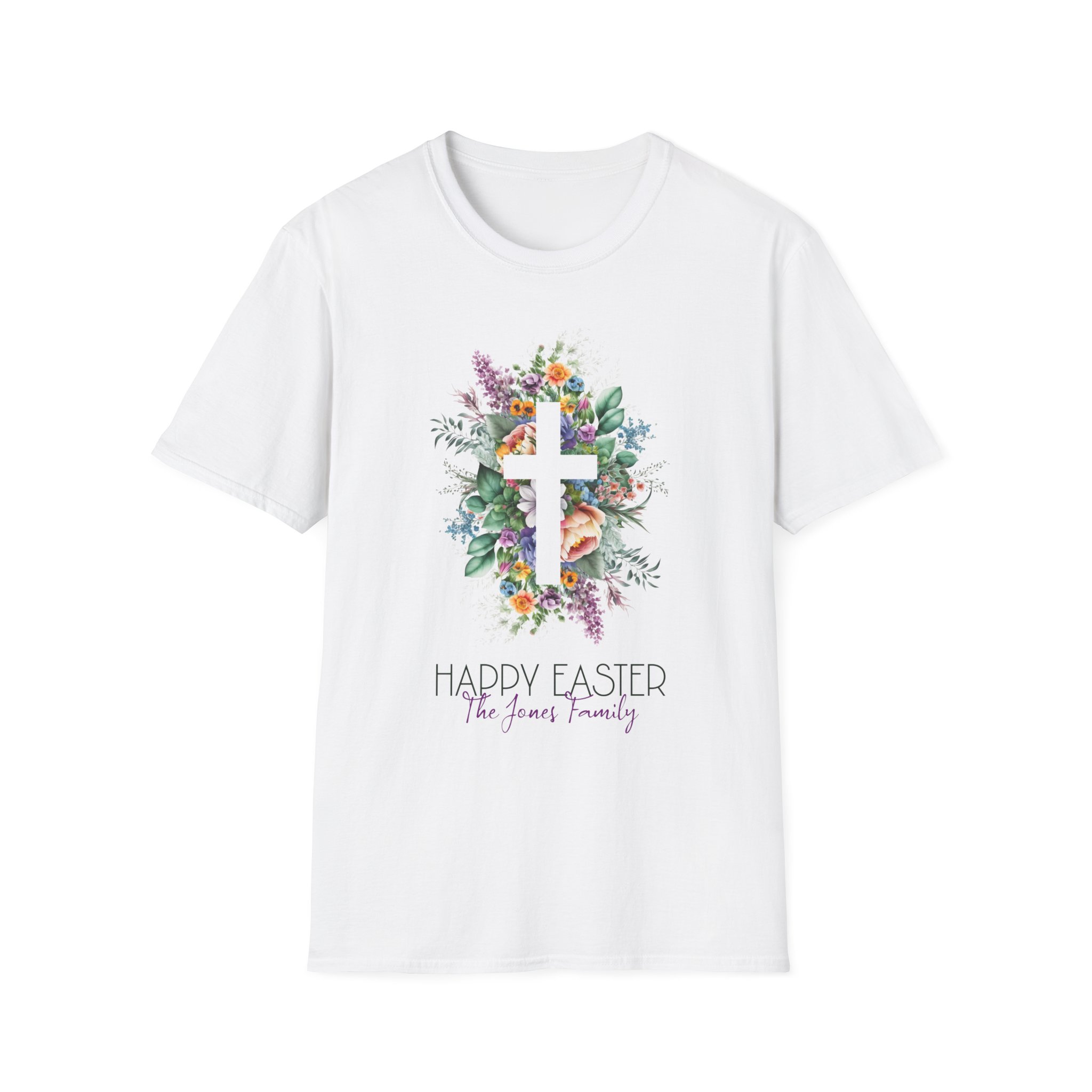Easter Floral Cross T-Shirt — "Happy Easter" Personalized Family Tee - Image 3