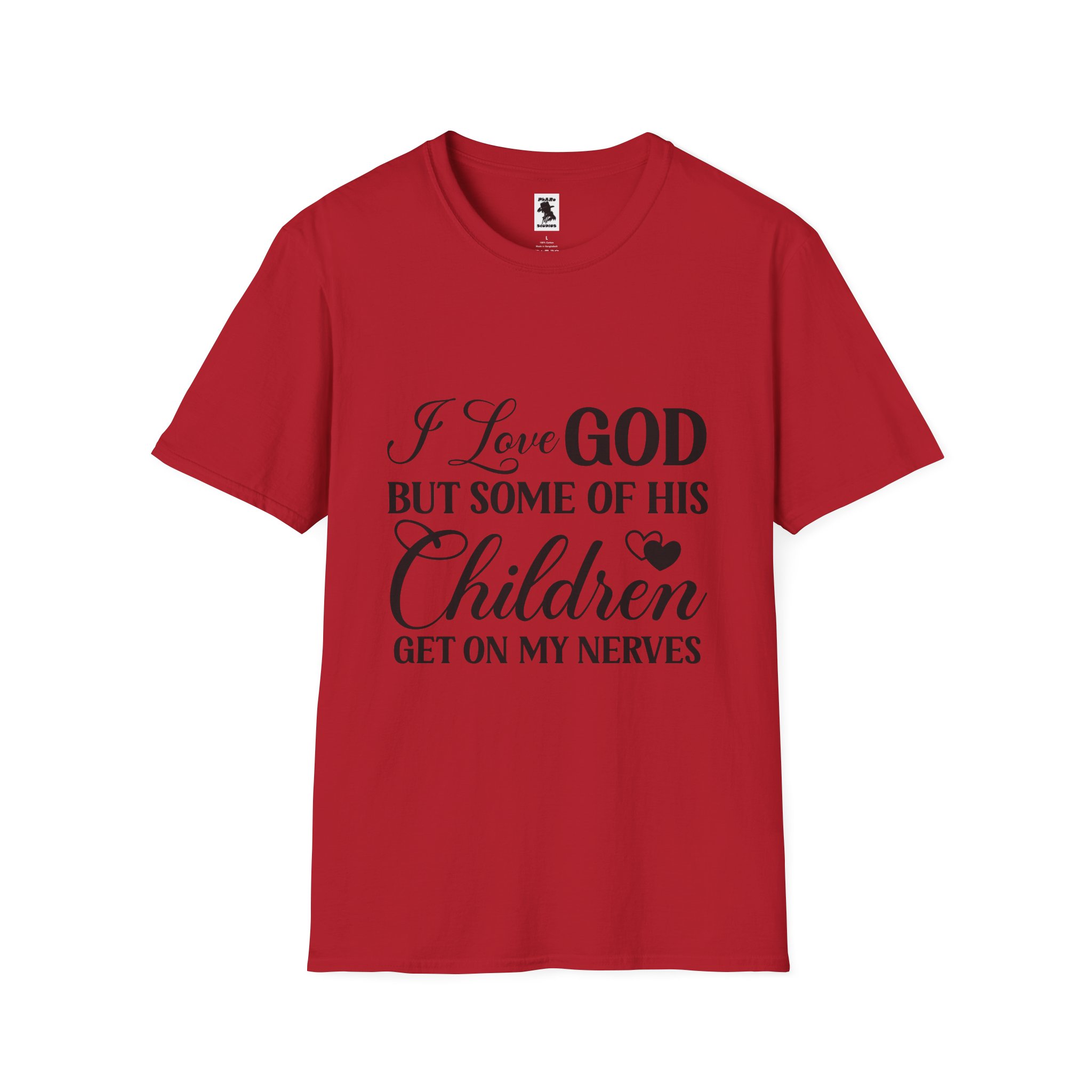 Funny Christian Unisex Softstyle T-Shirt - 'I Love GOD But Some of His Children Get on My Nerves'
