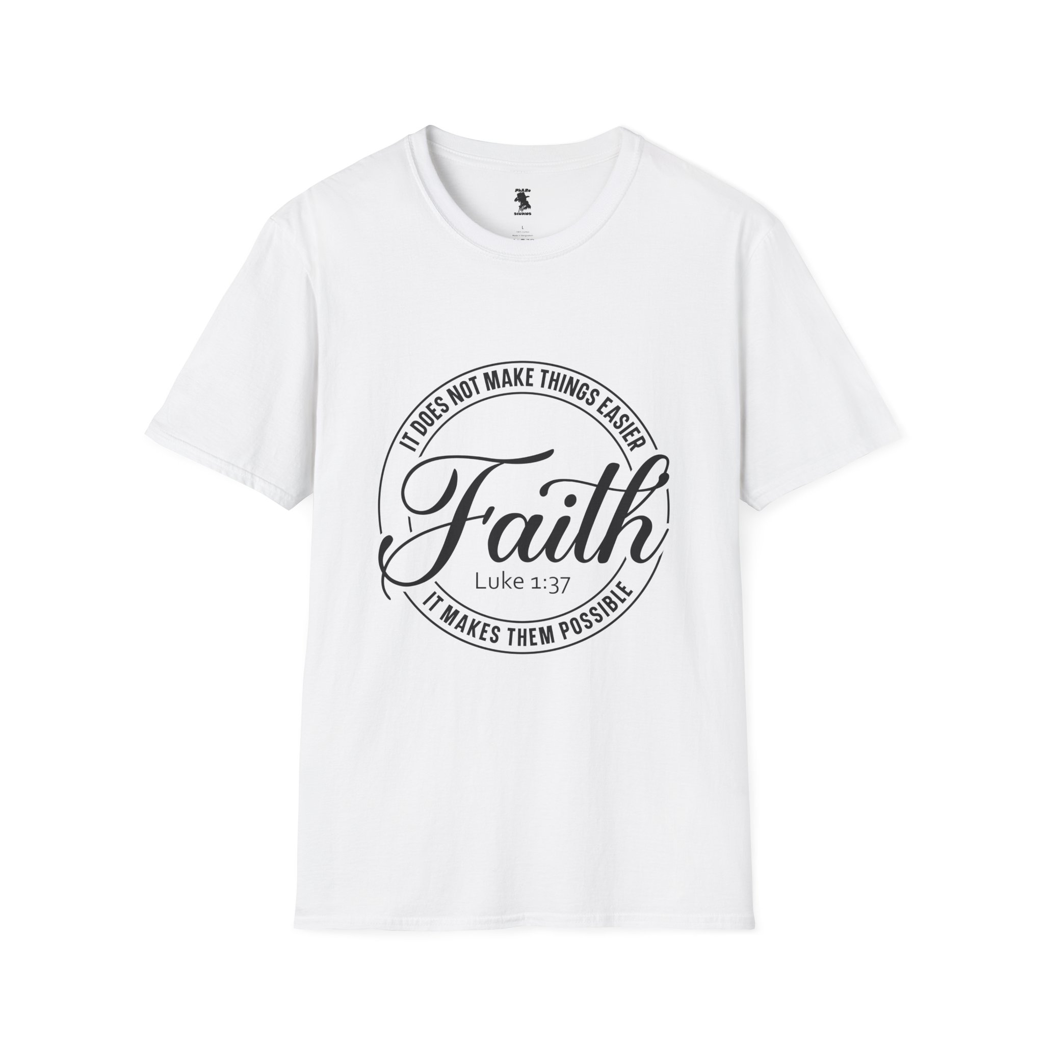 Inspirational Faith T-Shirt - Unisex Softstyle Tee with Luke 1:37 Quote - Image 5