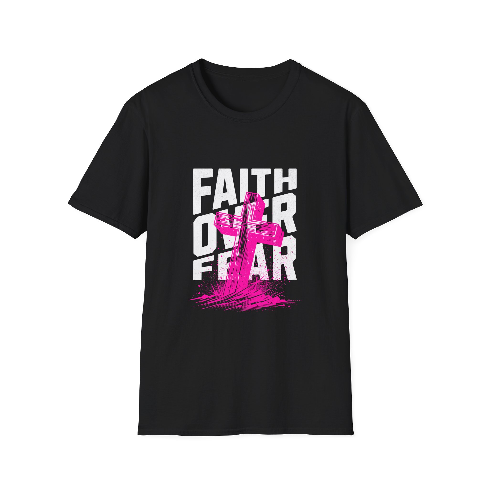 Faith Over Fear T‑Shirt — Pink Cross Christian Graphic Tee - Image 3