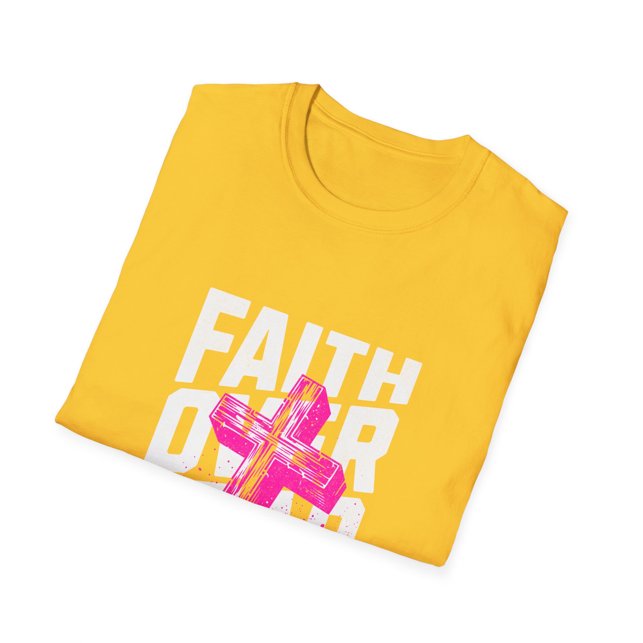 Faith Over Fear T‑Shirt — Pink Cross Christian Graphic Tee - Image 2