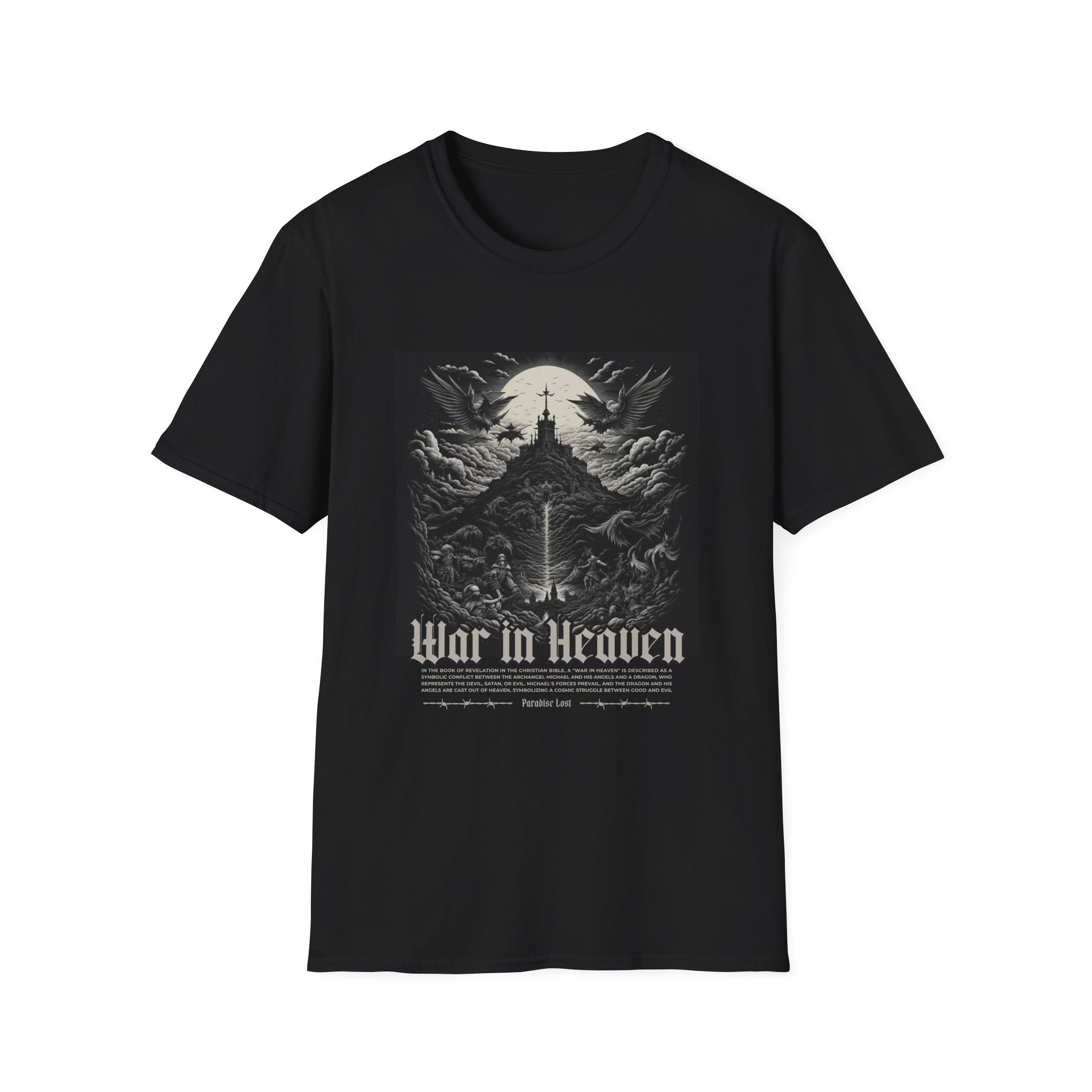 War in Heaven Graphic T‑Shirt — Dark Angel Sword Illustration