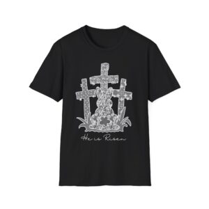 Easter 'He Is Risen' T-Shirt — Crosses & Bunny Floral Christian Tee