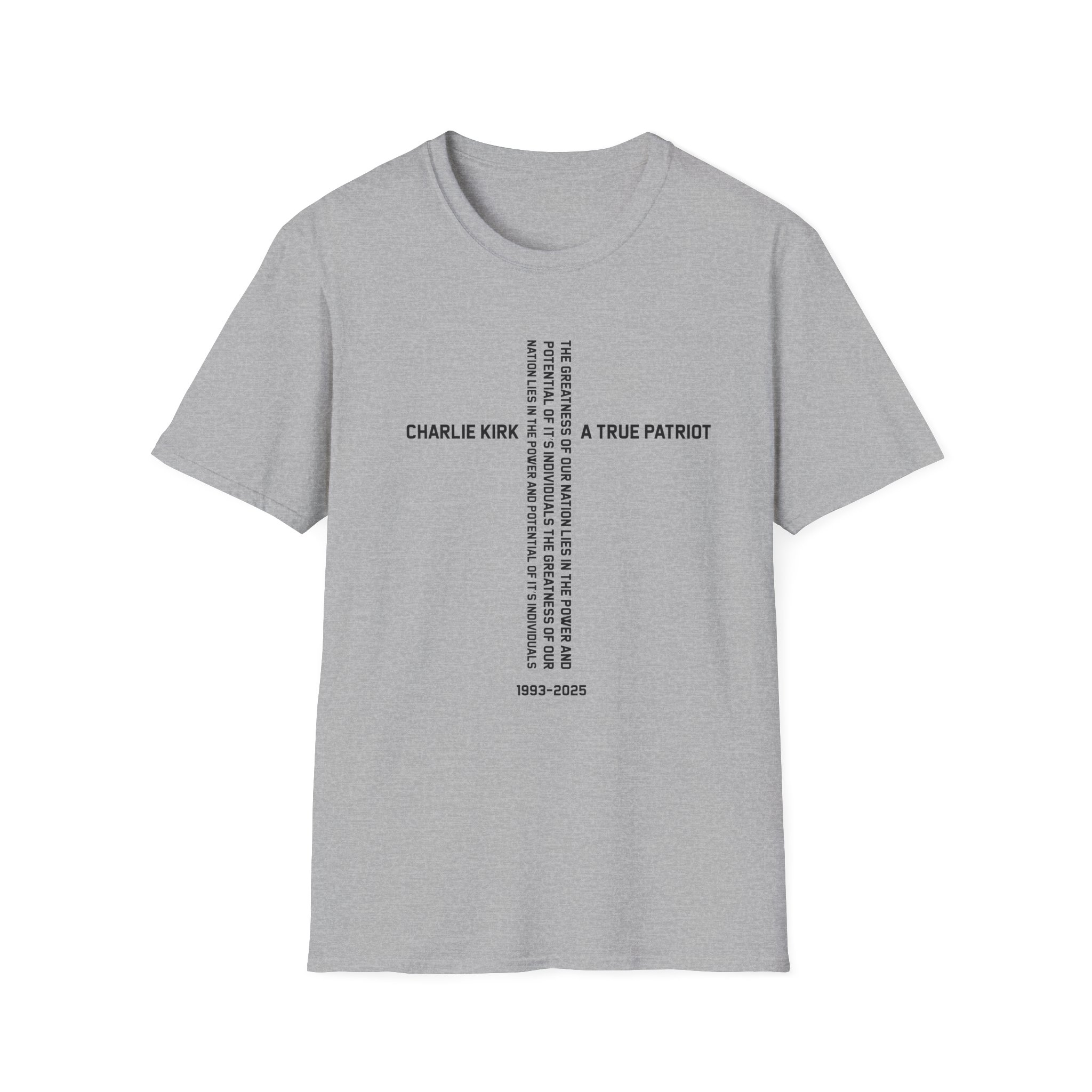 T-Shirt — Charlie Kirk 'A True Patriot' Vertical Cross Memorial Design - Image 5